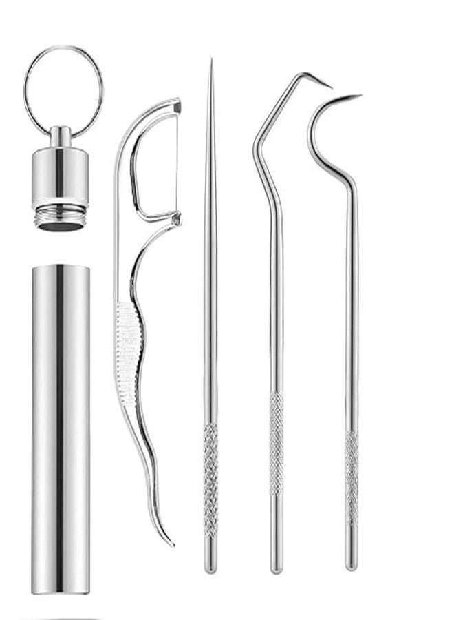 KPS Teeth Cleaning Tool Kit | 4 In 1 Stainless Steel Teeth Cleaner Dental Kit | Teeth Braces Cleaning Tools With Storage Tube & Hanging Hook | For Outdoor/Camping/Travel Accessories (Set of 1) - Image 1